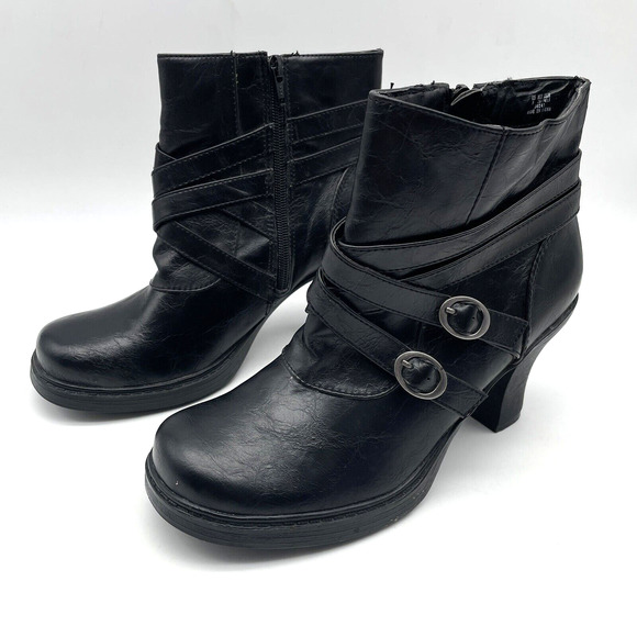 Vintage 90s Y2K Bongo 'HIPSTER' Black Faux Leather Block Heel Ankle Booties US9 - Picture 2 of 15